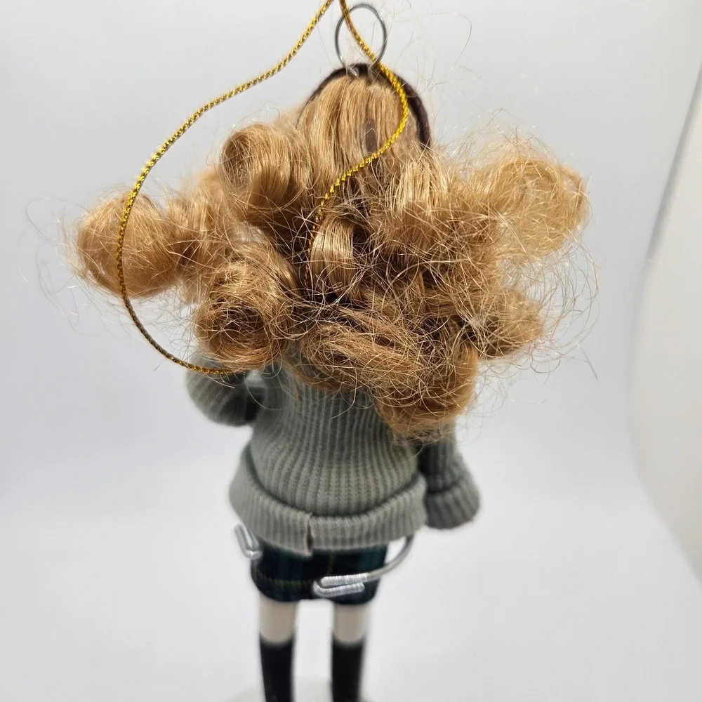 Vintage Porcelain Doll Ornament Blonde Hair Turtleneck Sweater‎ Plaid Skirt 8